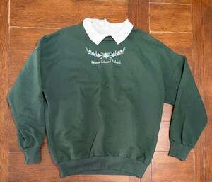 Vintage Prince Edward Island Floral Embroidered Green Sweatshirt White Collar XL